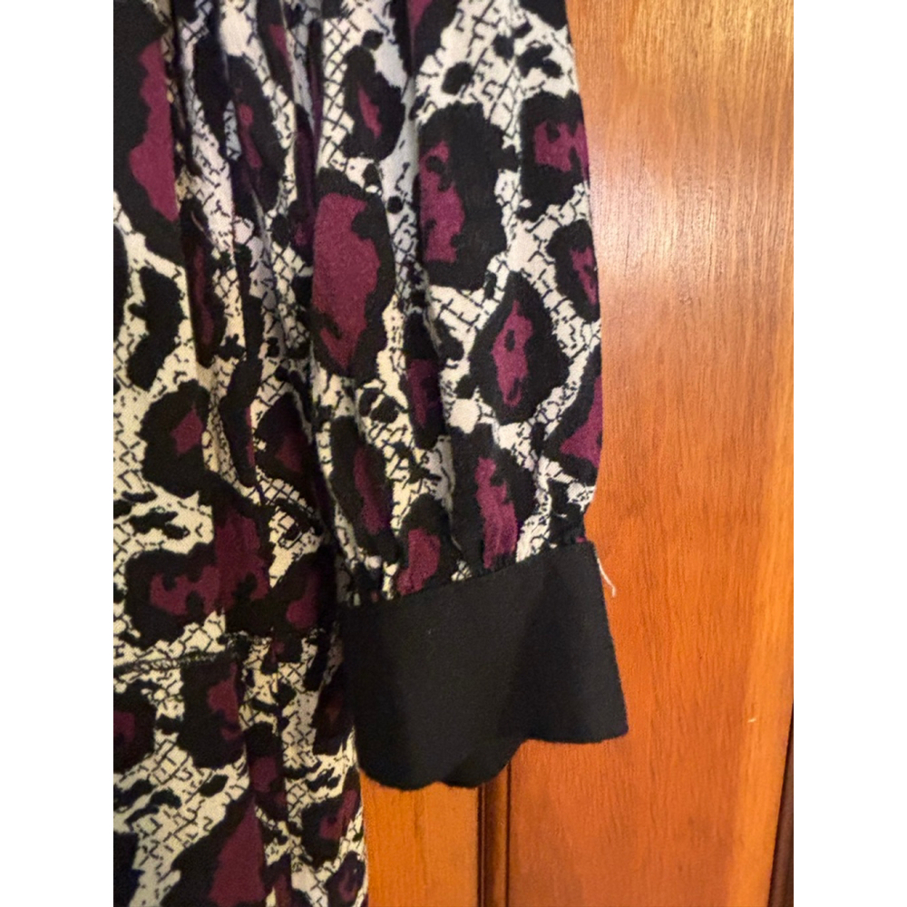 Bagiza Animal Print Maxi Dress Women’s 46 XL Purple Black Leopard Button Front - Picture 3 of 8